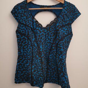Guess Black and Blue Leopard Print Top